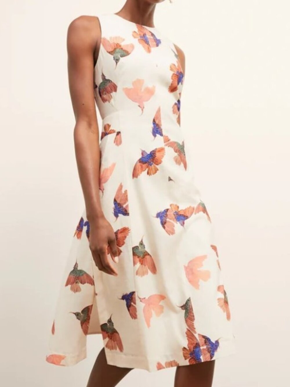 M.M.LaFleur Estela Hummingbird Print Airy Cotton A-Line Midi Dress Size 6